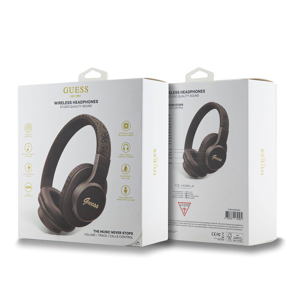 Guess Orjinal Lisanslı PU 4G Desenli Metal Yazı Logolu Tone On Tone Kulak Üstü Bluetooth Kulaklık - 12
