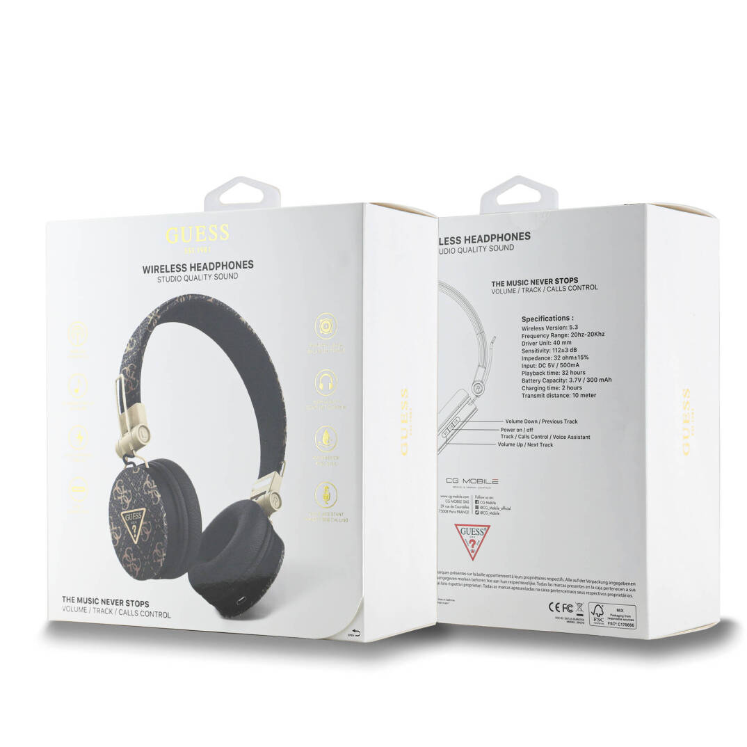 Guess Orjinal Lisanslı PU Desenli Metal Üçgen Logolu Kulak Üstü Bluetooth Kulaklık - 5