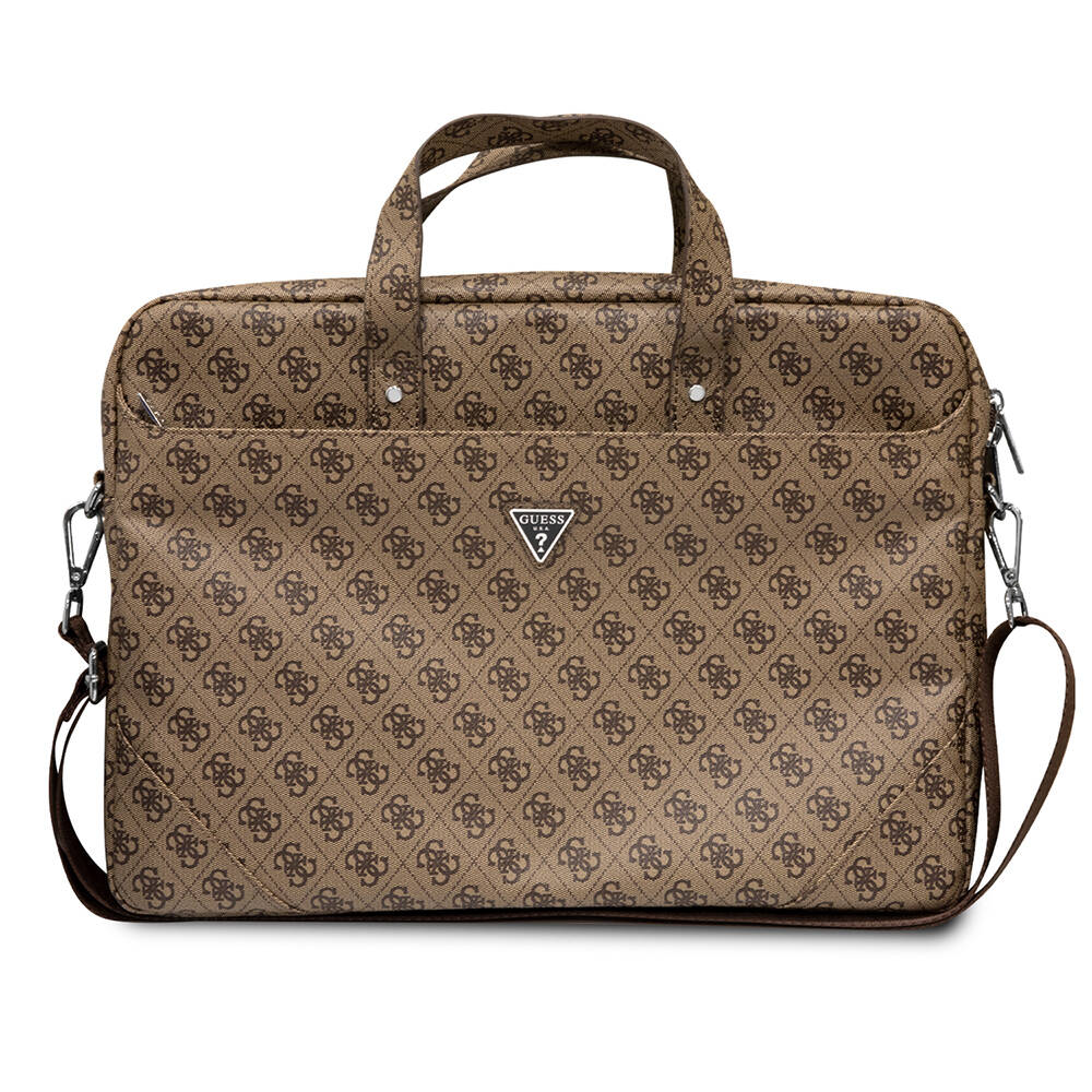 Guess Orjinal Lisanslı Sıcak Damgalı 4G Desenli Üçgen Logolu Omuz Askılı 15-16 inç Laptop Çantası - 7