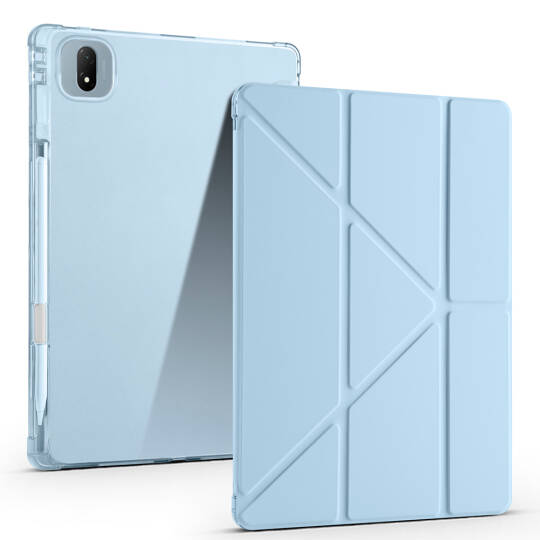 Honor MagicPad 2 Kılıf Zore Tri Folding Kalem Bölmeli Standlı Kılıf Mavi