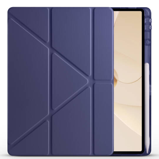Huawei Matepad 12X Kılıf Zore Tri Folding Kalem Bölmeli Standlı Kılıf Lacivert