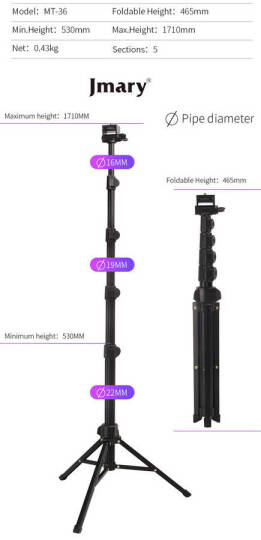 Jmary MT-36 Tripod 171 cm 360 Derece Dönebilen Başlık 4 Kademeli Yükselik Ayarı - 5