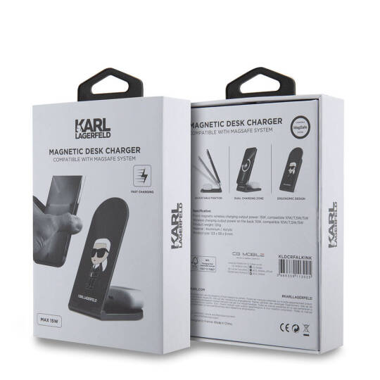 Karl Lagerfeld Orjinal Lisanslı Katlanabilir Baskılı İkonik Karl Logolu Magnetik Kablosuz Şarj Standı - 4