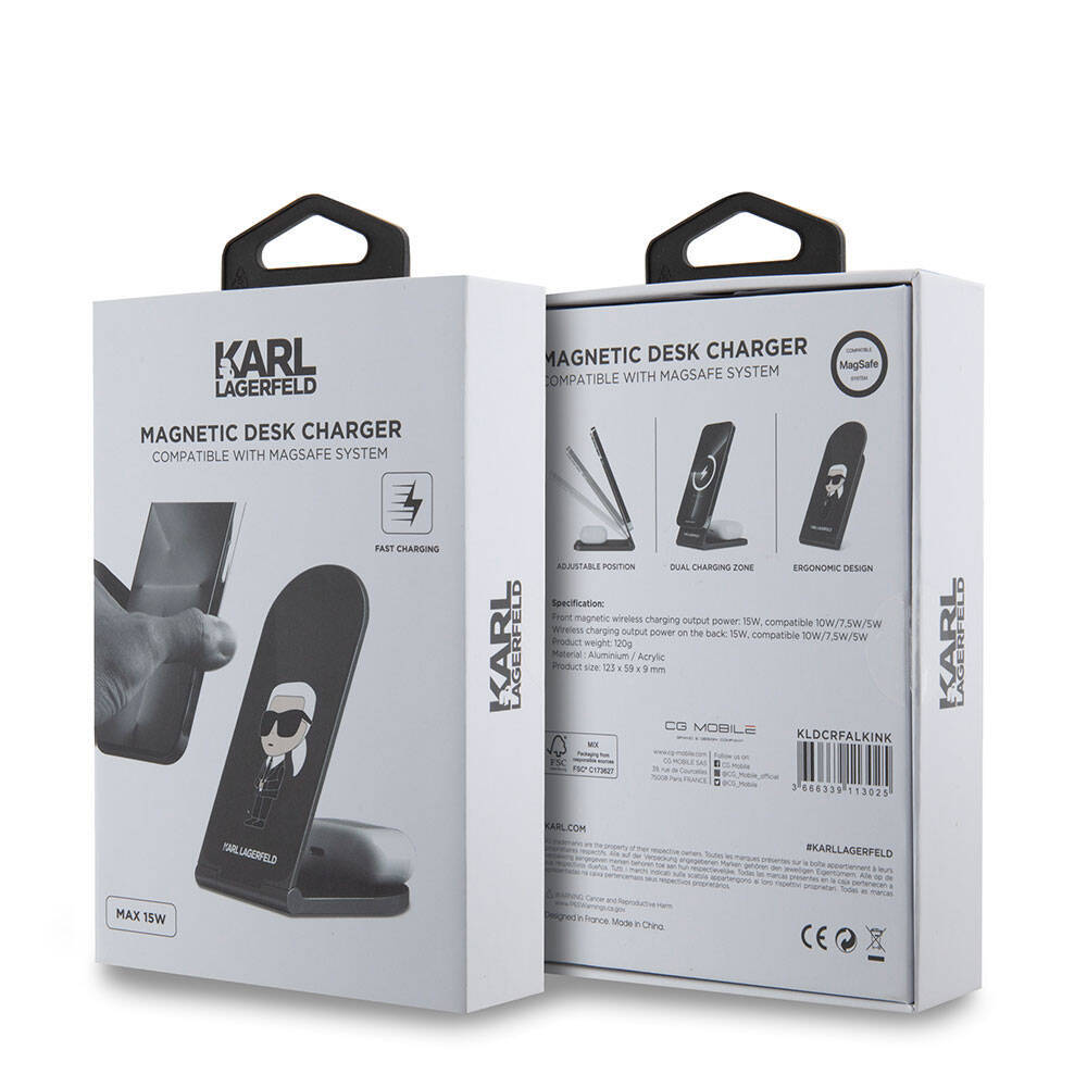 Karl Lagerfeld Orjinal Lisanslı Katlanabilir Baskılı İkonik Karl Logolu Magnetik Kablosuz Şarj Standı - 4