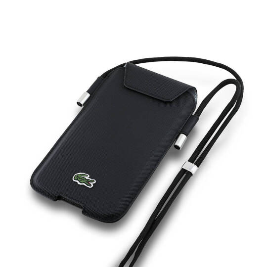 Lacoste Orjinal Lisanslı Çapraz Vücut Askılı PU Pike Desenli 6.7 inçe Kadar Universal Kılıf - 6
