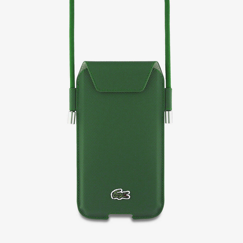 Lacoste Orjinal Lisanslı Çapraz Vücut Askılı PU Pike Desenli 6.7 inçe Kadar Universal Kılıf - 1