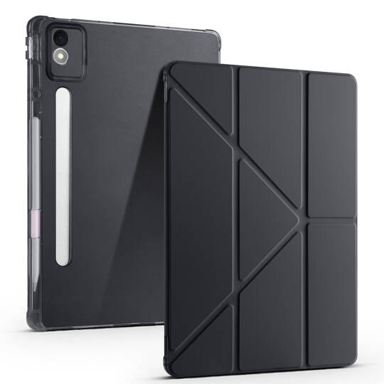 Lenovo Idea Tab Pro 12.7 TB-373FU Kılıf Zore Tri Folding Kalem Bölmeli Standlı Kılıf Siyah