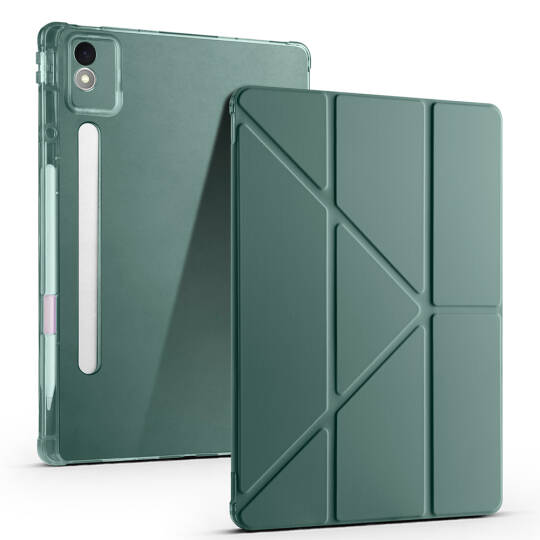 Lenovo Idea Tab Pro 12.7 TB-373FU Kılıf Zore Tri Folding Kalem Bölmeli Standlı Kılıf Koyu Yeşil