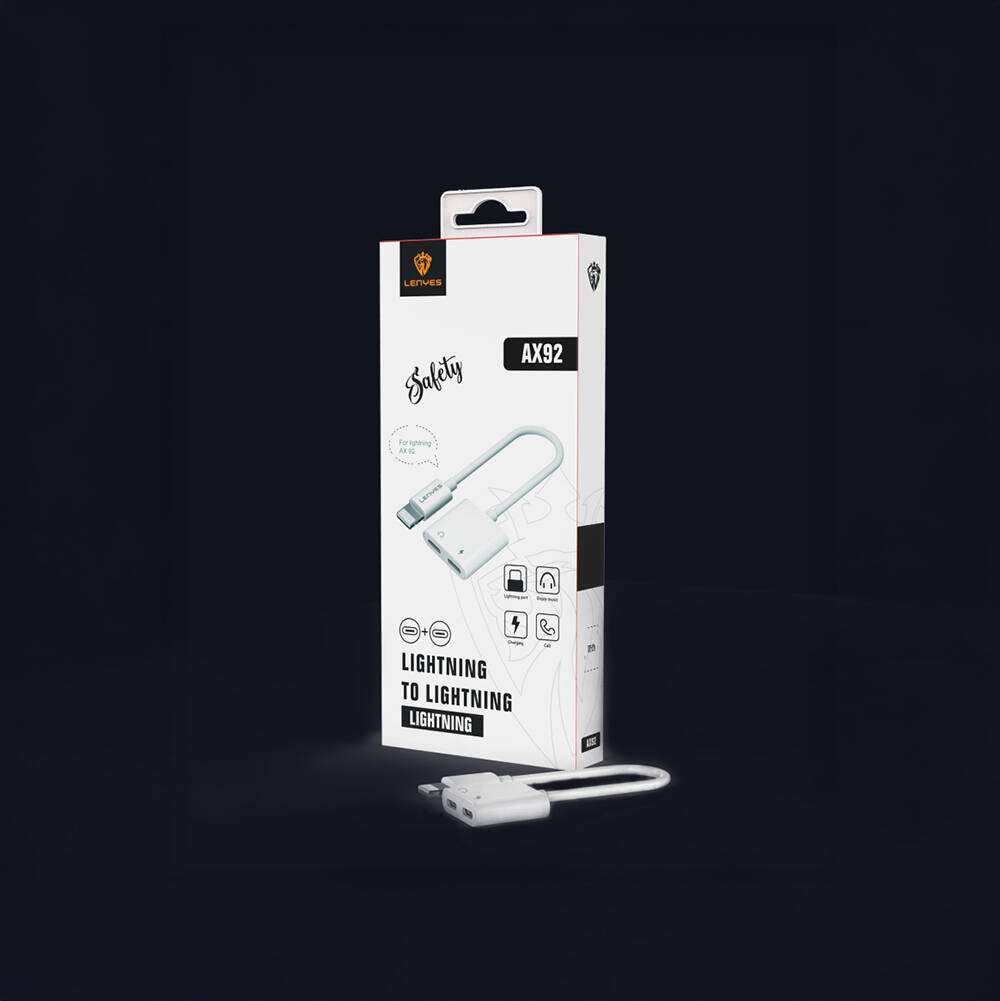 Lenyes AX92 Lightning to Lightning 2in1 Şarj ve Kulaklık Dönüştürücü Adaptör - 7