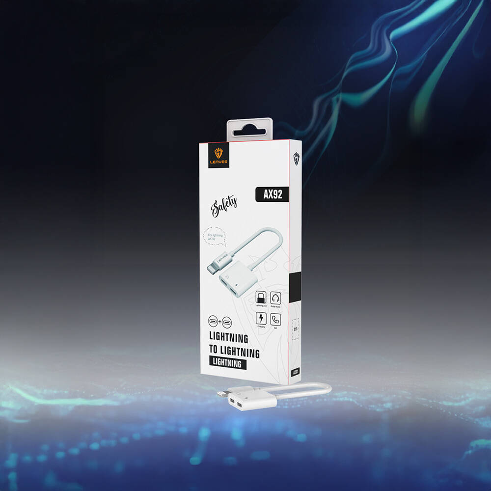 Lenyes AX92 Lightning to Lightning 2in1 Şarj ve Kulaklık Dönüştürücü Adaptör - 8