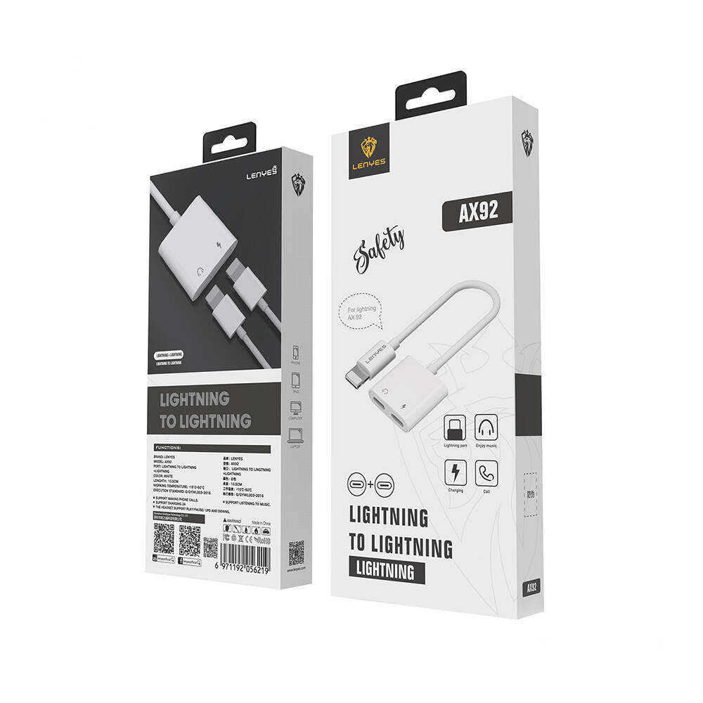 Lenyes AX92 Lightning to Lightning 2in1 Şarj ve Kulaklık Dönüştürücü Adaptör - 10