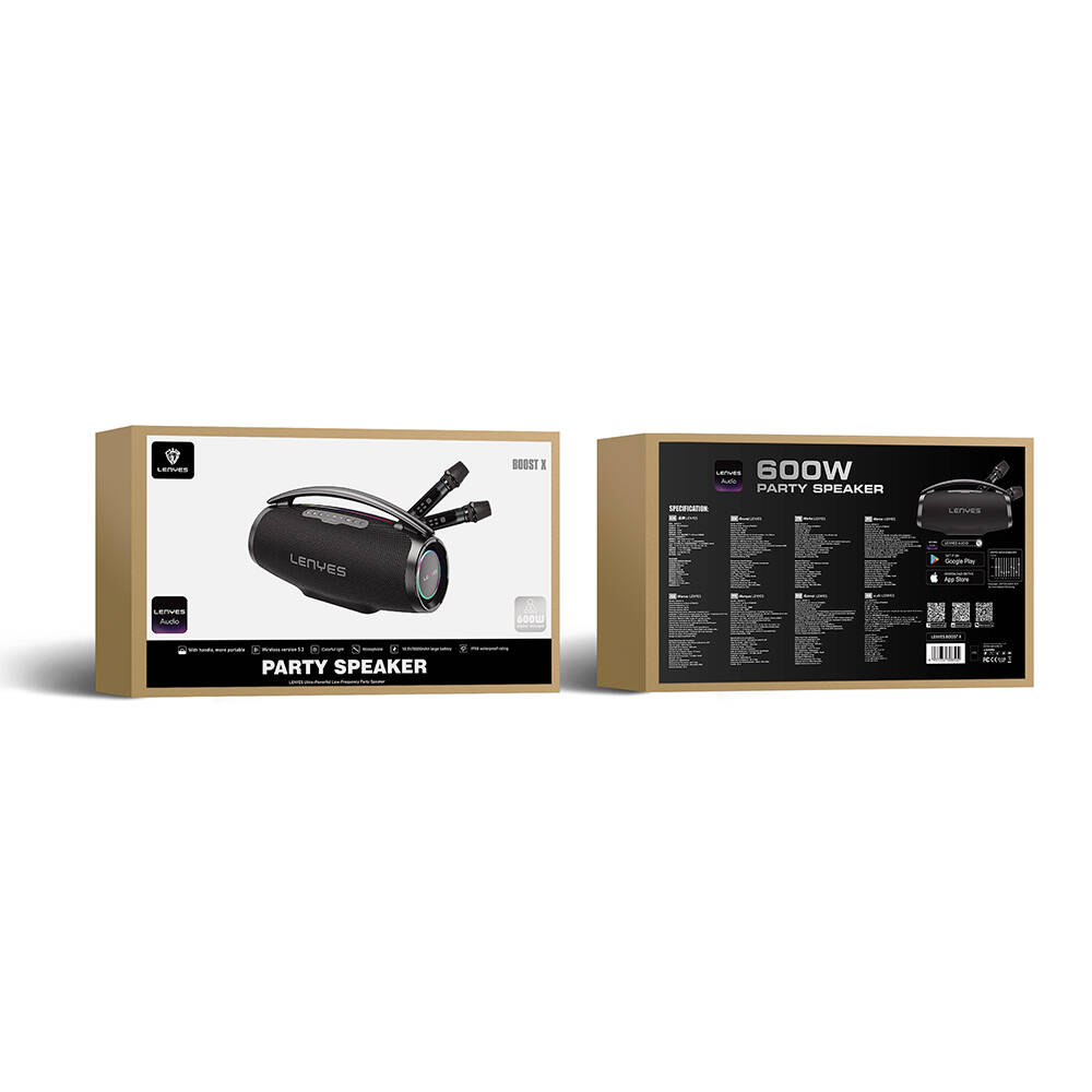 Lenyes Boost X Serisi RGB Işıklı Çift Mikrofonlu Taşınabilir Bluetooth Hoparlör v5.3 600W - 6