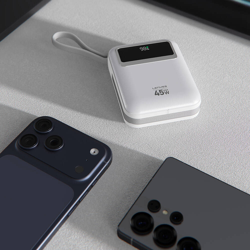 Lenyes C03-A Dijital LED Göstergeli Type-C ve Lightning Kablolu Powerbank 45W 20.000mAh - 7
