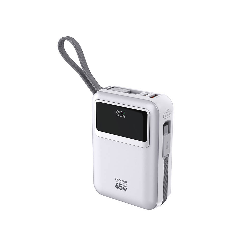 Lenyes C03-A Dijital LED Göstergeli Type-C ve Lightning Kablolu Powerbank 45W 20.000mAh - 1