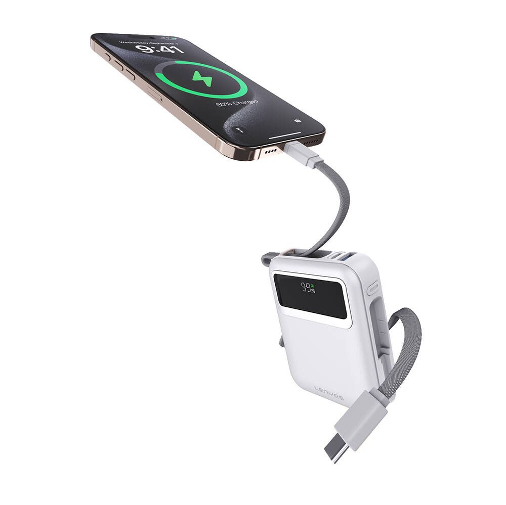 Lenyes C04-A Dijital LED Göstergeli Type-C ve Lightning Kablolu Powerbank 45W 5000mAh - 4