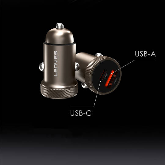 Lenyes CA57 Hızlı Şarj Özellikli Dual Type-C + USB-A Portlu Mini Araç Şarj Aleti 30W - 4