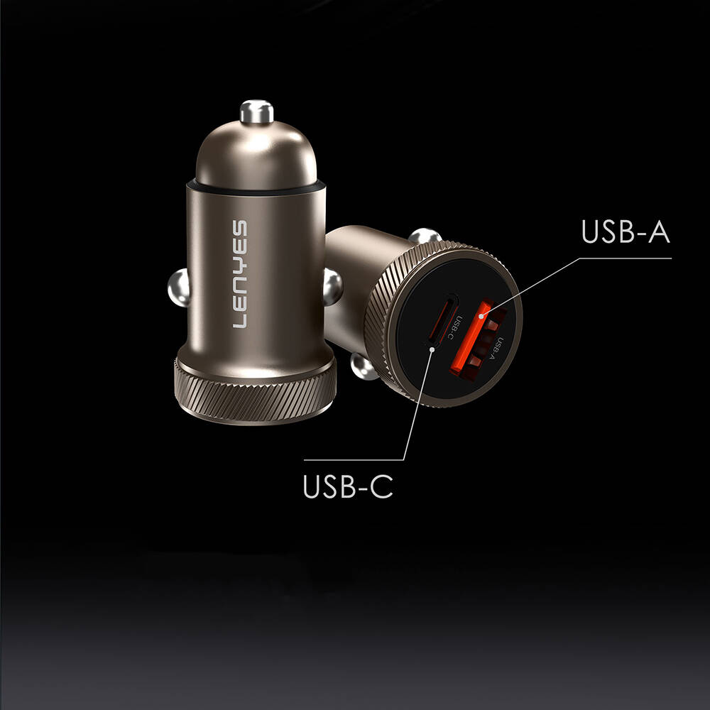 Lenyes CA57 Hızlı Şarj Özellikli Dual Type-C + USB-A Portlu Mini Araç Şarj Aleti 30W - 4
