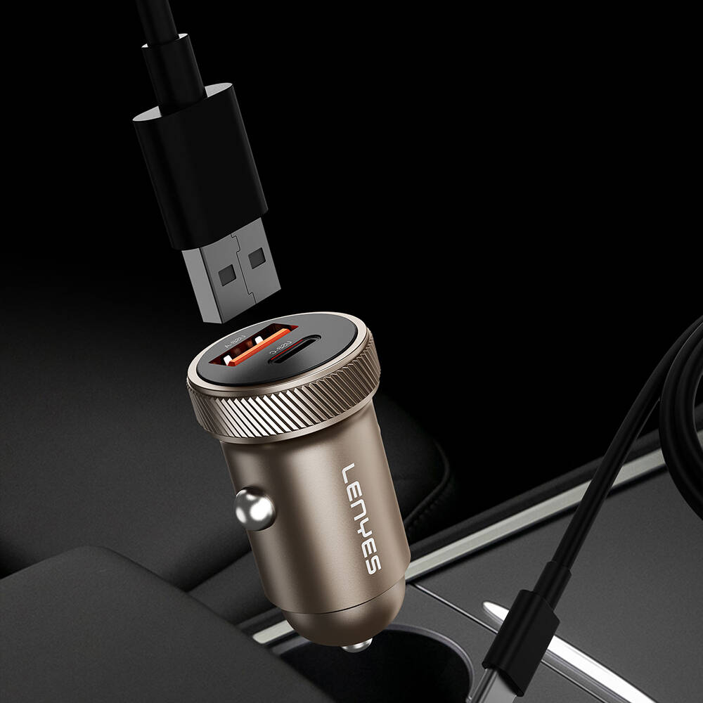 Lenyes CA57 Hızlı Şarj Özellikli Dual Type-C + USB-A Portlu Mini Araç Şarj Aleti 30W - 7