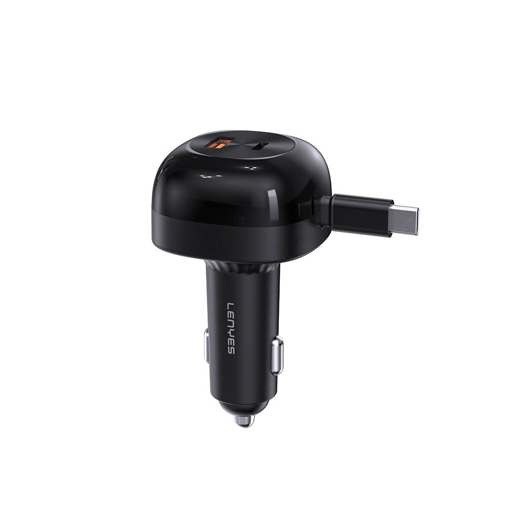 Lenyes CA59 Type-C Kablolu Hızlı Şarj Özellikli Type-C + USB-A Portlu Araç Şarj Aleti PD 60W - 1