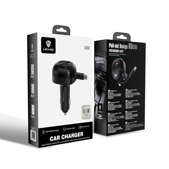 Lenyes CA59 Type-C Kablolu Hızlı Şarj Özellikli Type-C + USB-A Portlu Araç Şarj Aleti PD 60W - 7