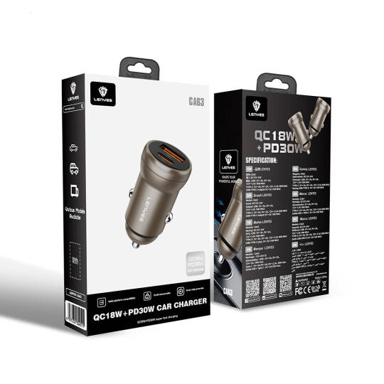 Lenyes CA63 Hızlı Şarj Özellikli Dual USB-A + Type-C Portlu PD Araç Şarj Aleti 30W - 5