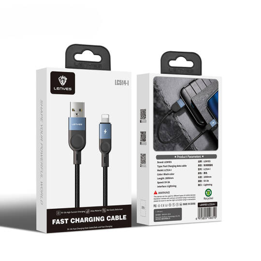 Lenyes LC514 USB-A to Lightning Hızlı Şarj Özellikli Örgülü Data ve Şarj Kablosu 15W 1M - 4
