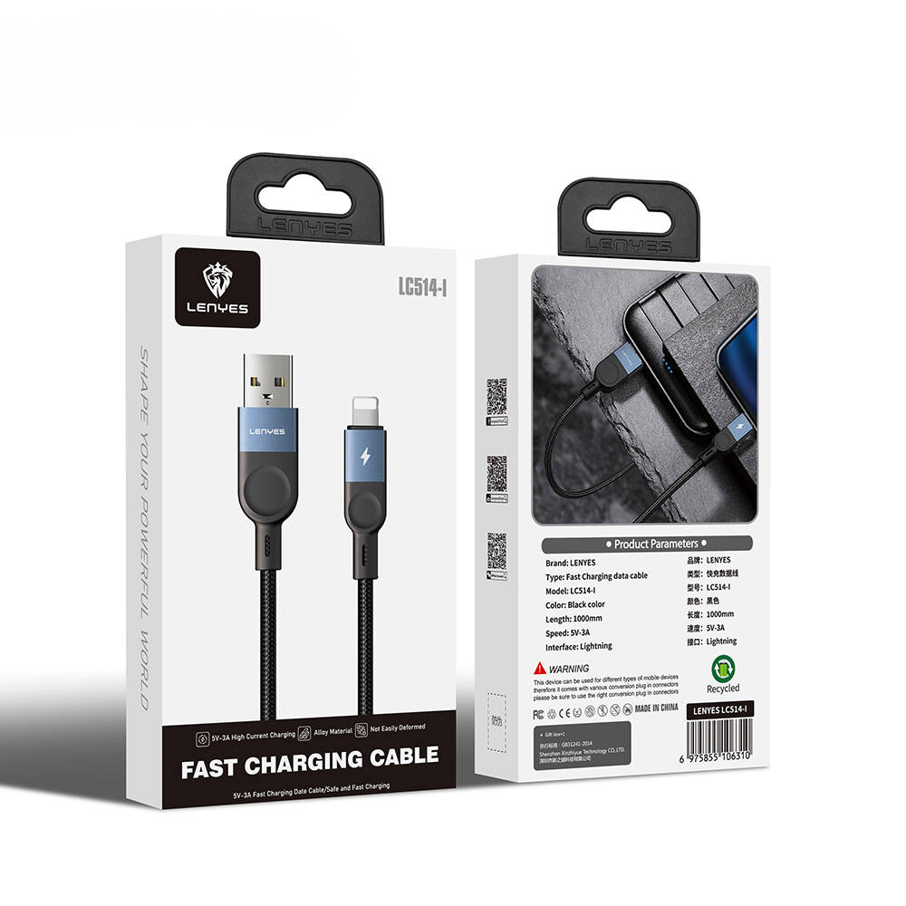 Lenyes LC514 USB-A to Lightning Hızlı Şarj Özellikli Örgülü Data ve Şarj Kablosu 15W 1M - 4