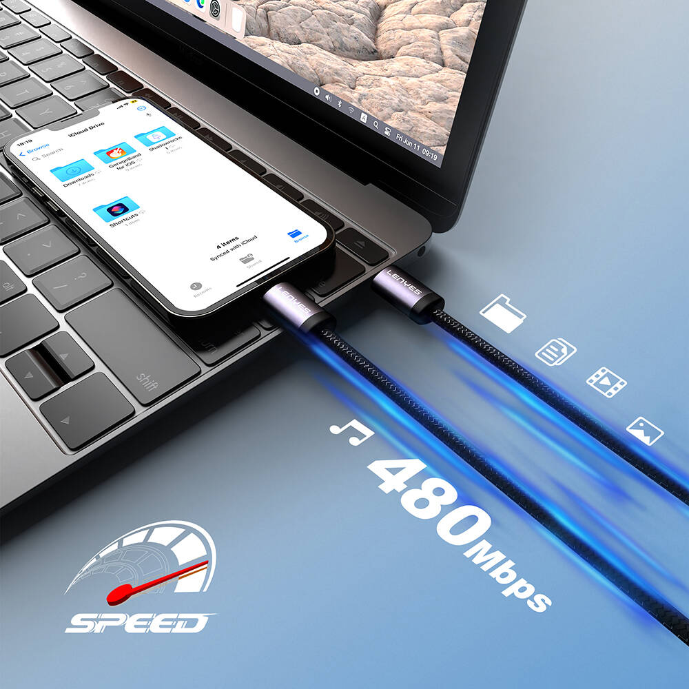 Lenyes LC537 Type-C to Type-C Hızlı Şarj Özellikli Örgülü Data ve Şarj Kablosu 60W 1M - 5
