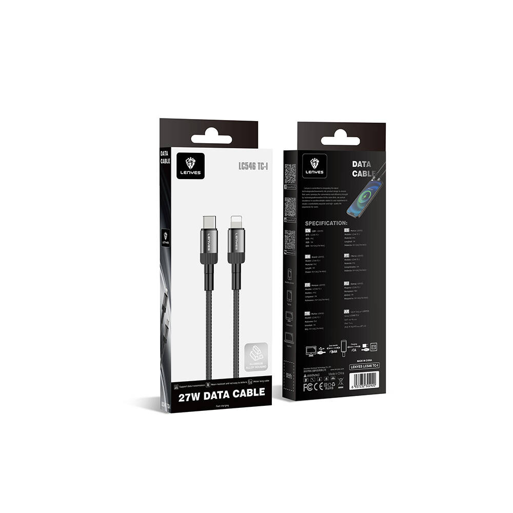 Lenyes LC546 Type-C to Lightning Örgü Tasarımlı Hızlı Şarj Özellikli Data ve Şarj Kablosu 27W 1M - 7