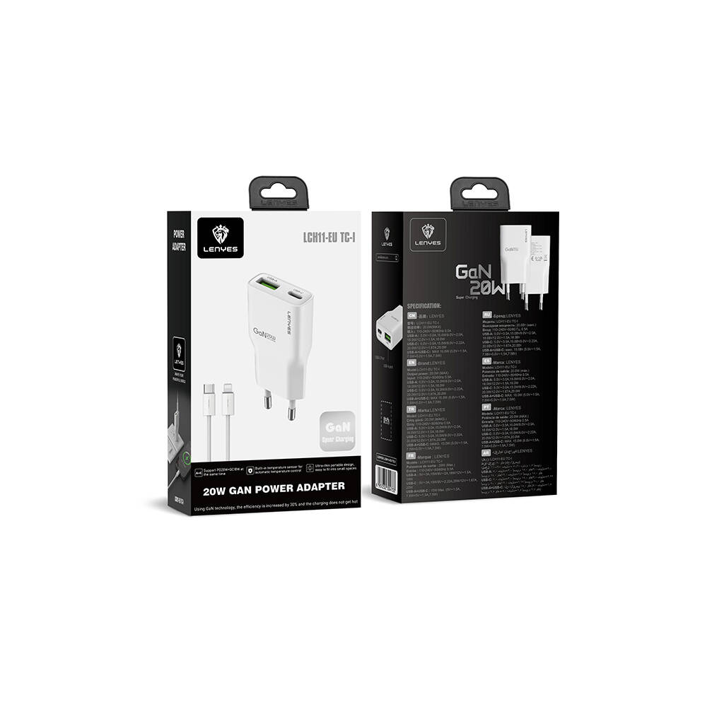 Lenyes LCH11 Serisi Type-C to Lightning GaN Teknolojili PD Hızlı Şarj Özellikli Kablolu Şarj Seti 20W - 9