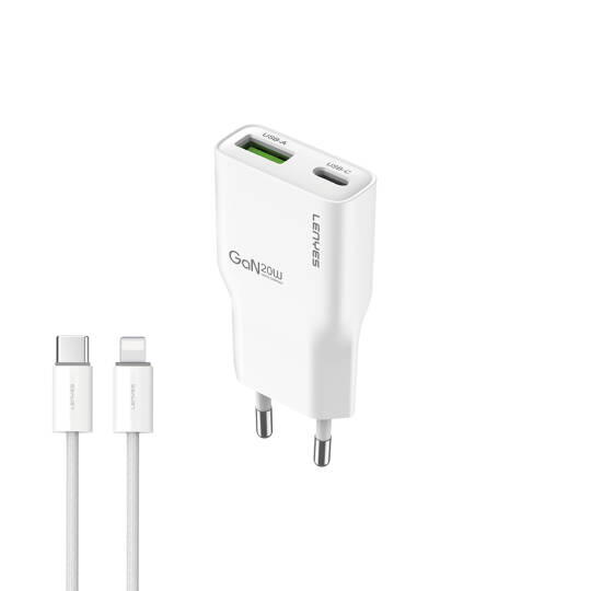 Lenyes LCH11 Serisi Type-C to Lightning GaN Teknolojili PD Hızlı Şarj Özellikli Kablolu Şarj Seti 20W