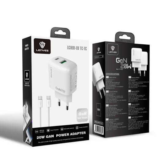 Lenyes LCH91-TC-TC Type-C to Type-C GaN Teknolojili PD ve USB Hızlı Şarj Özellikli Şarj Seti 20W - 3