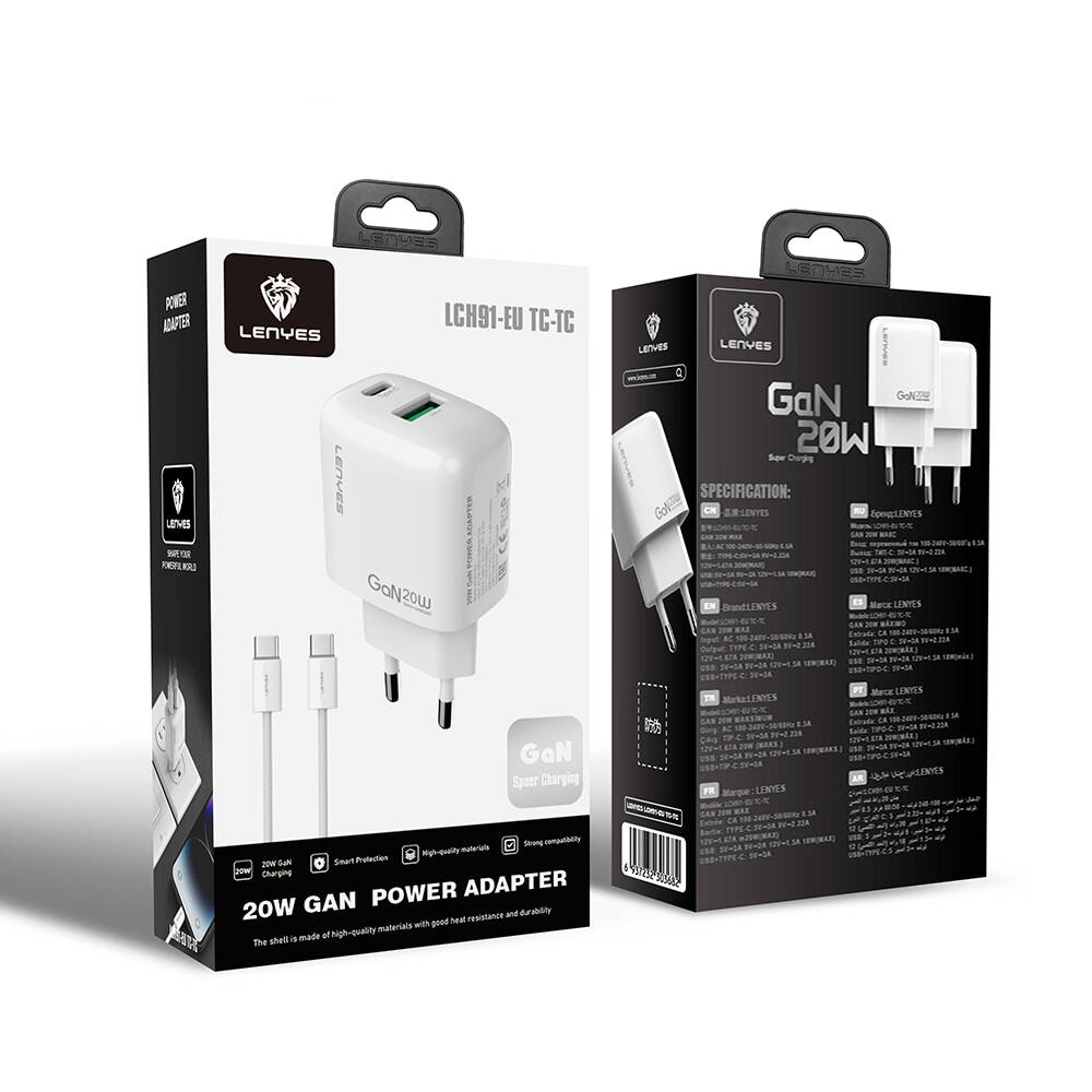 Lenyes LCH91-TC-TC Type-C to Type-C GaN Teknolojili PD ve USB Hızlı Şarj Özellikli Şarj Seti 20W - 3