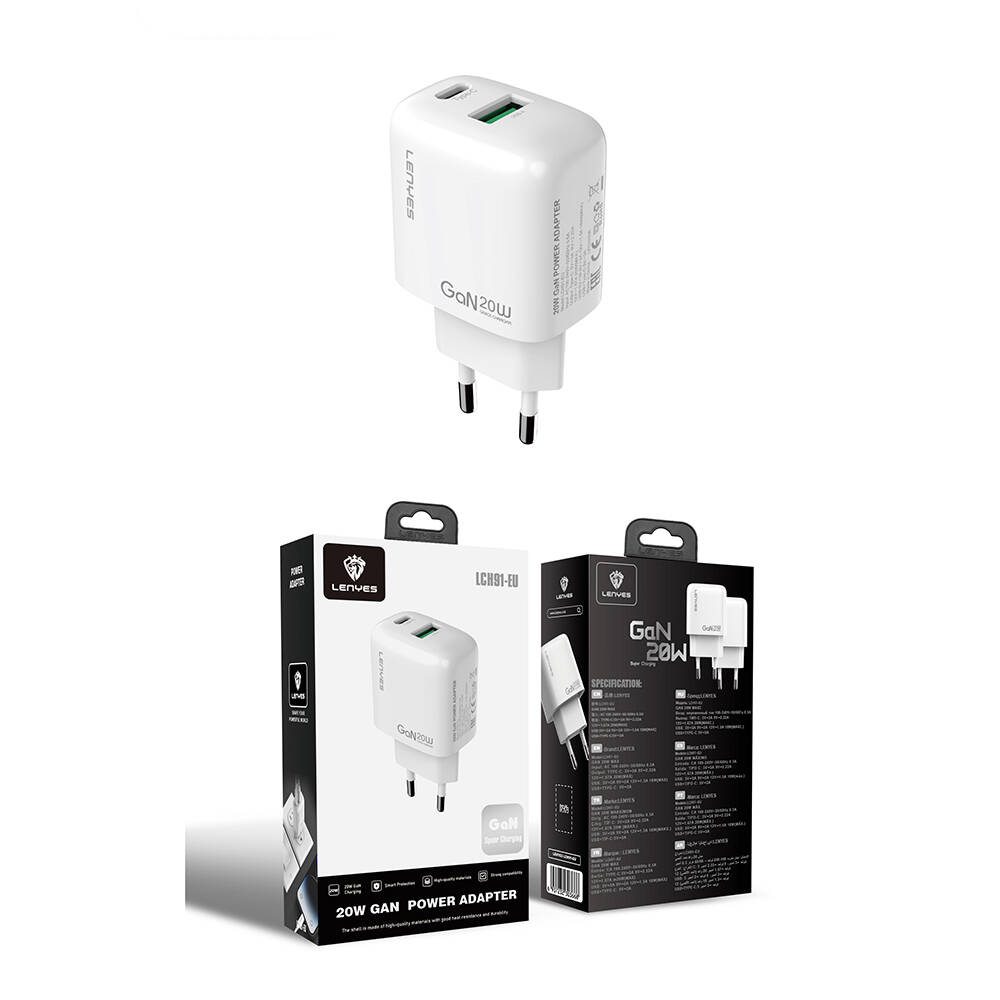 Lenyes LCH91 Type-C ve USB GaN Teknolojili PD Hızlı Şarj Özellikli Şarj Başlığı 20W - 8
