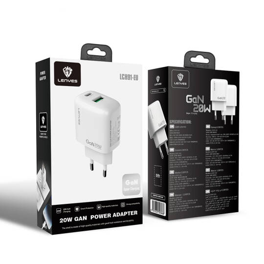 Lenyes LCH91 Type-C ve USB GaN Teknolojili PD Hızlı Şarj Özellikli Şarj Başlığı 20W - 9