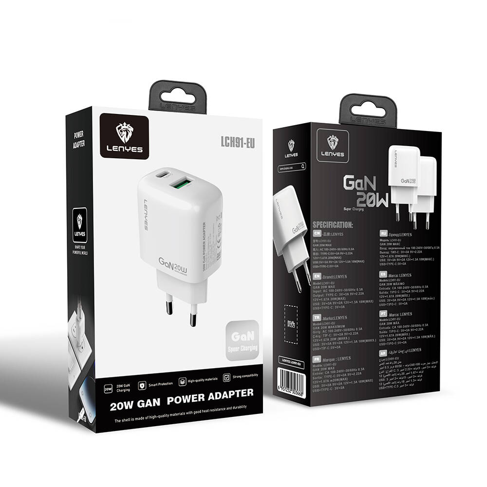 Lenyes LCH91 Type-C ve USB GaN Teknolojili PD Hızlı Şarj Özellikli Şarj Başlığı 20W - 9