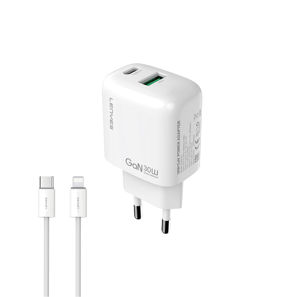 Lenyes LCH93-TC-L Type-C to Lightning GaN Teknolojili PD ve USB Hızlı Şarj Özellikli Şarj Seti 30W - 1