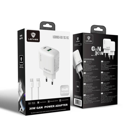 Lenyes LCH93-TC-TC Type-C to Type-C GaN Teknolojili PD ve USB Hızlı Şarj Özellikli Şarj Seti 30W - 3