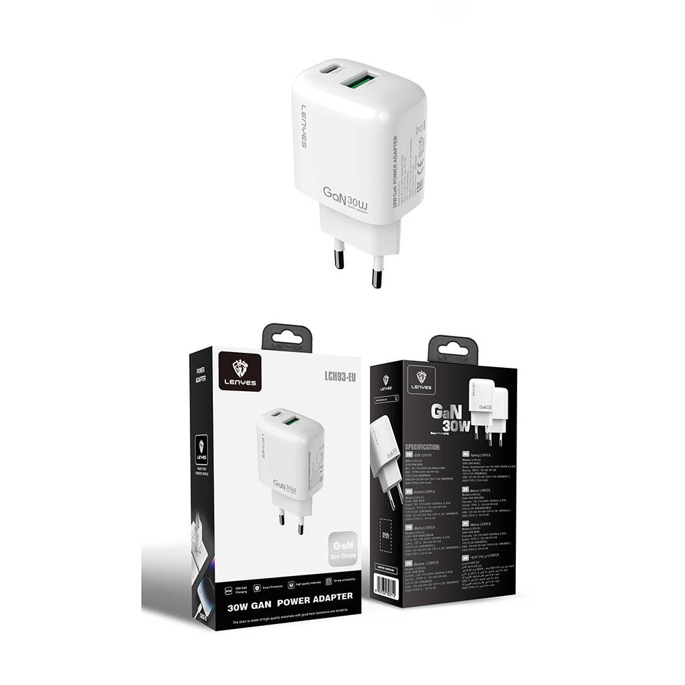 Lenyes LCH93 Type-C ve USB GaN Teknolojili PD Hızlı Şarj Özellikli Şarj Başlığı 30W - 8
