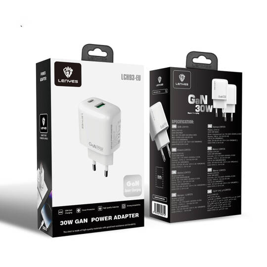 Lenyes LCH93 Type-C ve USB GaN Teknolojili PD Hızlı Şarj Özellikli Şarj Başlığı 30W - 9