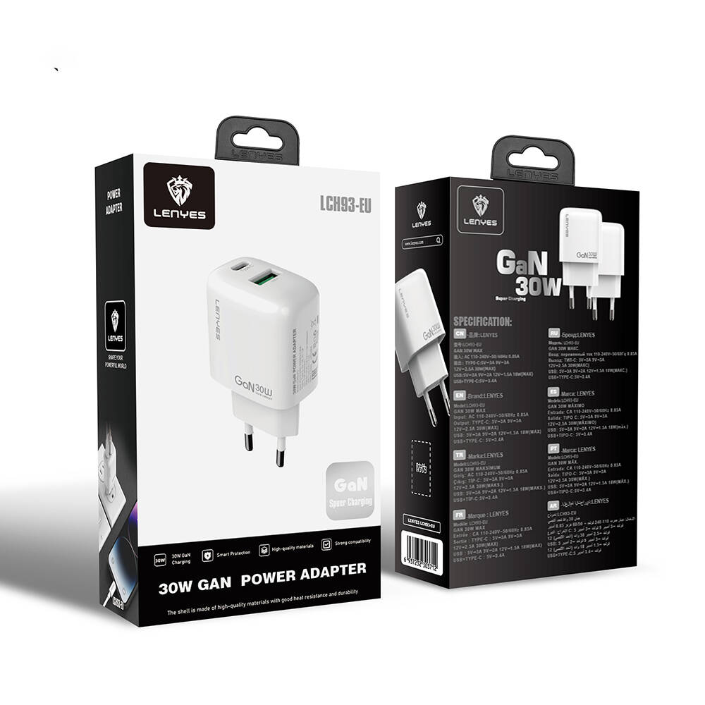 Lenyes LCH93 Type-C ve USB GaN Teknolojili PD Hızlı Şarj Özellikli Şarj Başlığı 30W - 9