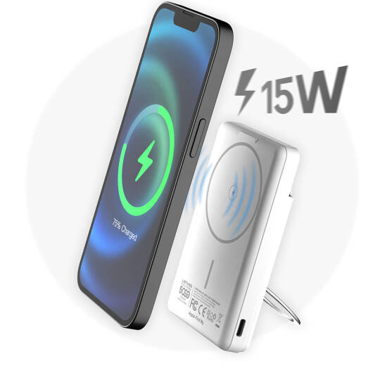 Lenyes PW0006D PD 20W Hızlı Şarj Özellikli Kartlıklı Standlı Wireless Powerbank 15W 5000mAh - 6