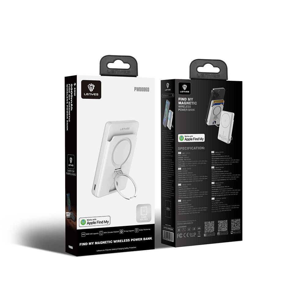 Lenyes PW0006D PD 20W Hızlı Şarj Özellikli Kartlıklı Standlı Wireless Powerbank 15W 5000mAh - 10