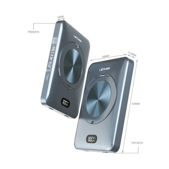 Lenyes PW0007D 20W Dijital LED Ekranlı Yüzük Standlı Wireless Powerbank 15W 5000mAh - 3
