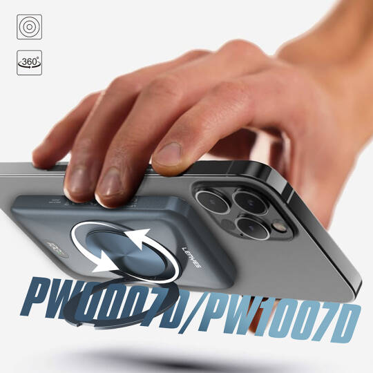 Lenyes PW0007D 20W Dijital LED Ekranlı Yüzük Standlı Wireless Powerbank 15W 5000mAh - 4