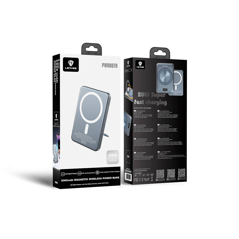 Lenyes PW0007D 20W Dijital LED Ekranlı Yüzük Standlı Wireless Powerbank 15W 5000mAh - 7
