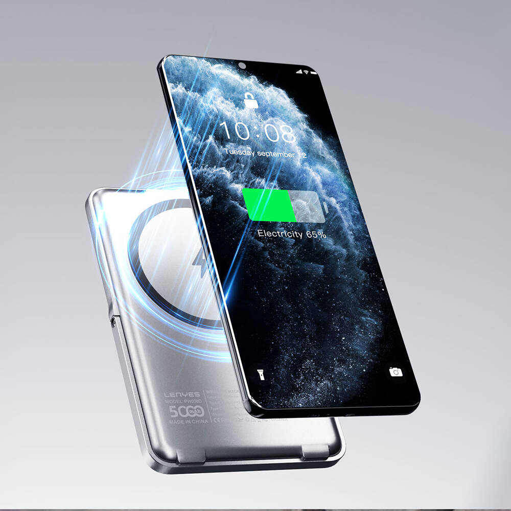 Lenyes PW038D 20W Ultra İnce Standlı Wireless Powerbank 15W 5000mAh - 7