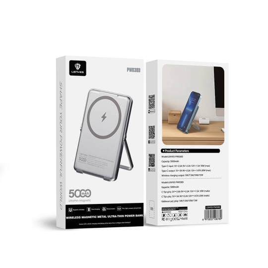 Lenyes PW038D 20W Ultra İnce Standlı Wireless Powerbank 15W 5000mAh - 9
