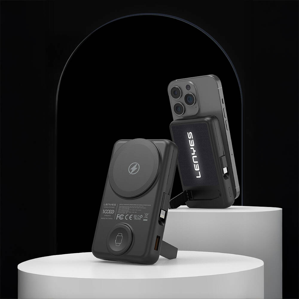 Lenyes PW1003D 22.5W Dijital LED Ekranlı Akıllı Saat Kablosuz Şarj Özellikli Standlı Wireless Powerbank 15W 10000mAh - 4