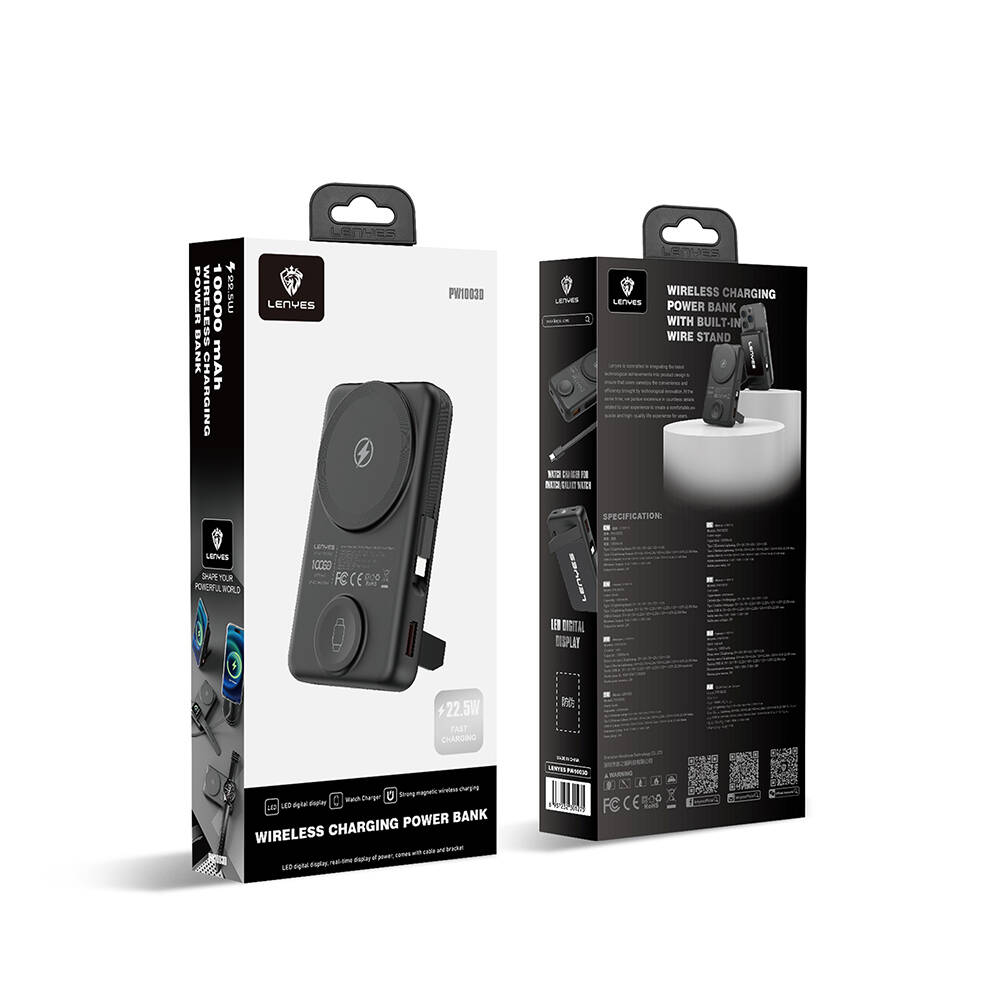 Lenyes PW1003D 22.5W Dijital LED Ekranlı Akıllı Saat Kablosuz Şarj Özellikli Standlı Wireless Powerbank 15W 10000mAh - 8